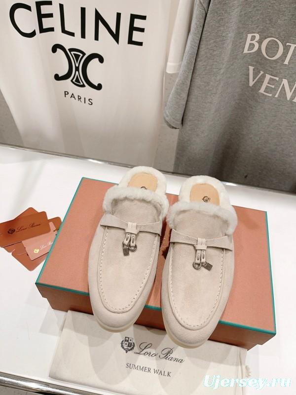 2024 Slippers LP beige suede fur lined summer walk