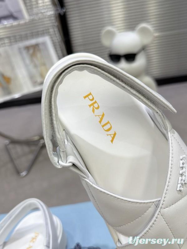 2025 Women Prada White Leather Sandals KFY00280