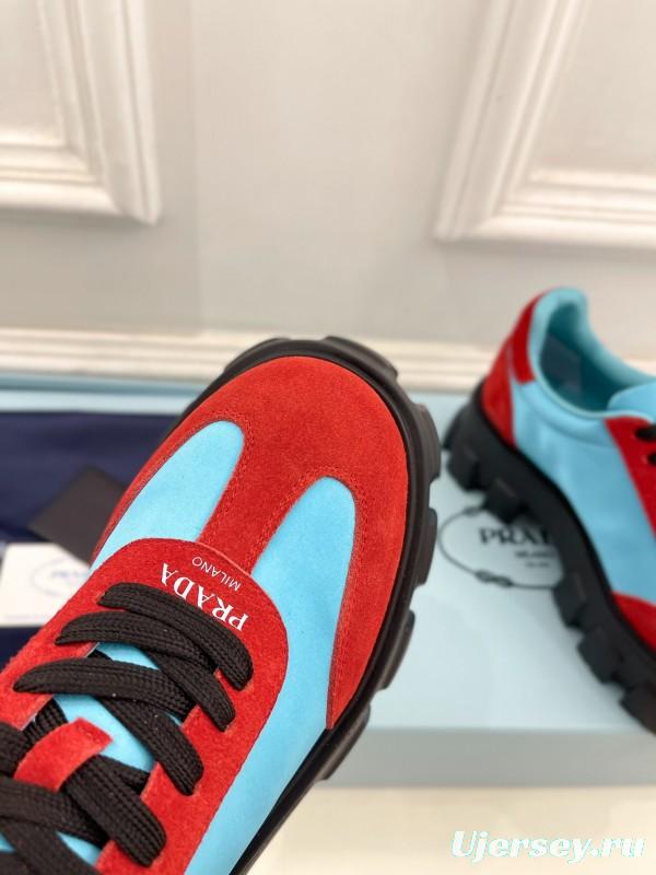 2025 Unisex Prada Blue Red Suede Silk Casual Sneakers KFY00310(F)/KFY00330(M)