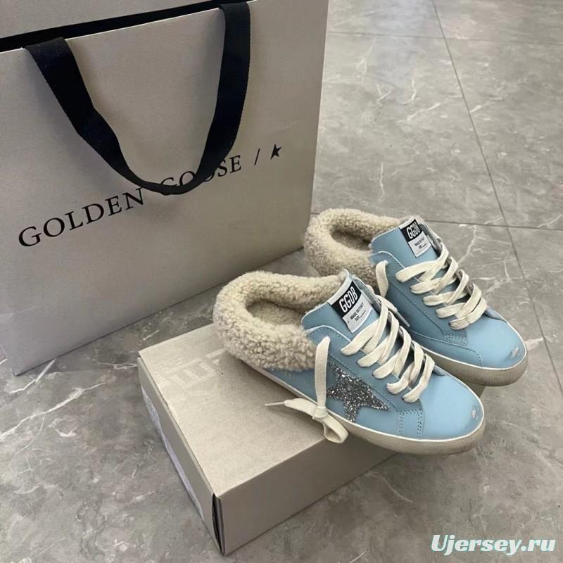 2024 GGDB Light Blue Shearling Leather Slippers