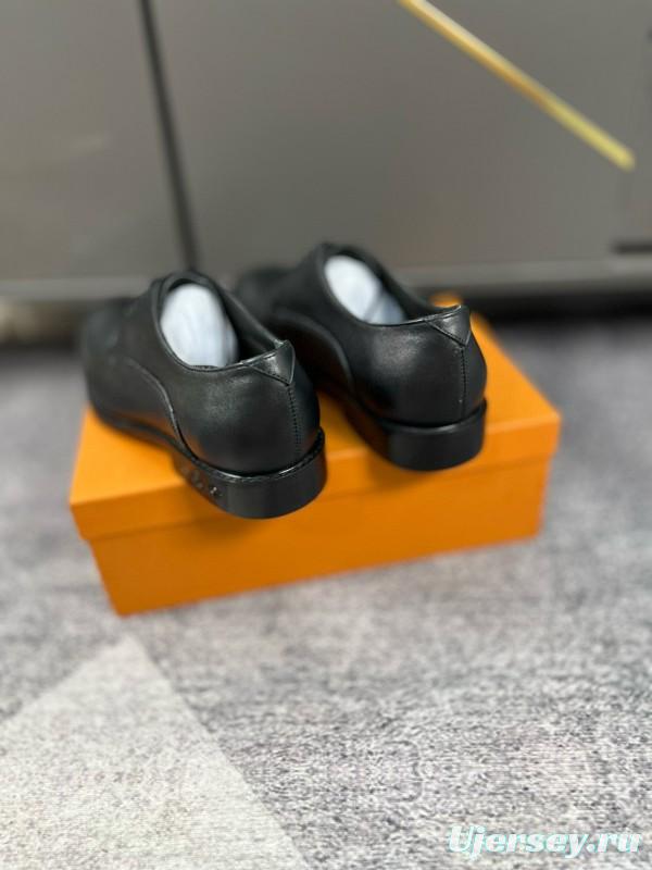 2024 Men Louis Vuitton Black Leather Dress Shoes MJ00380