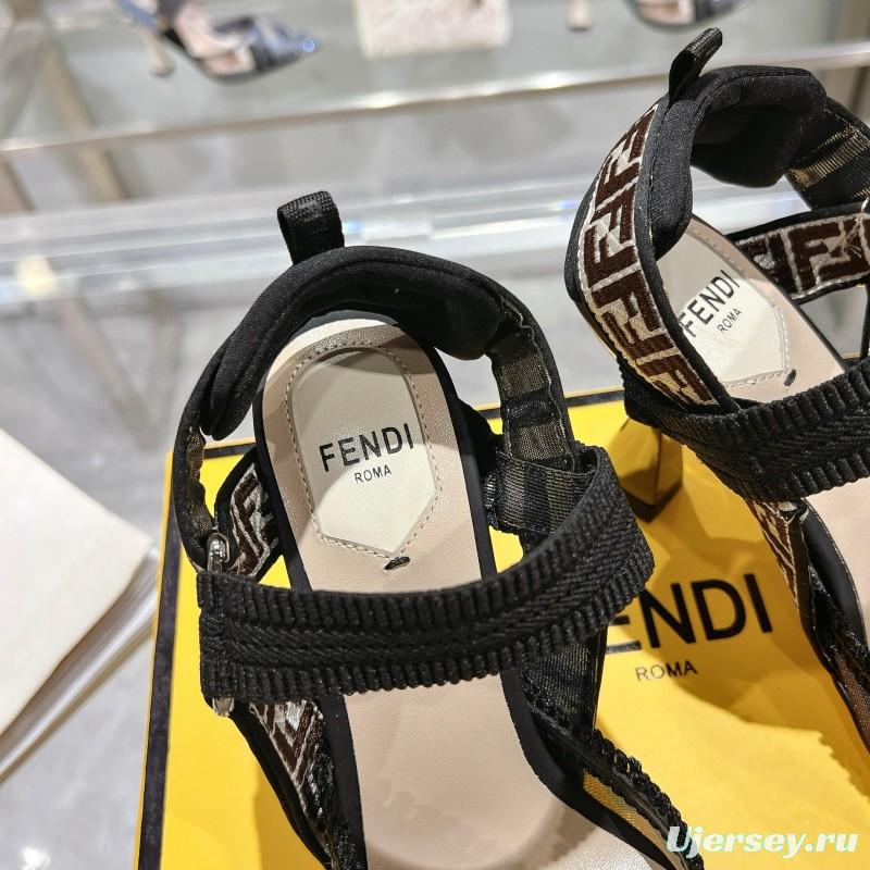 2025 Women Fendi Black Beige Mesh Leather Heels MJ00280