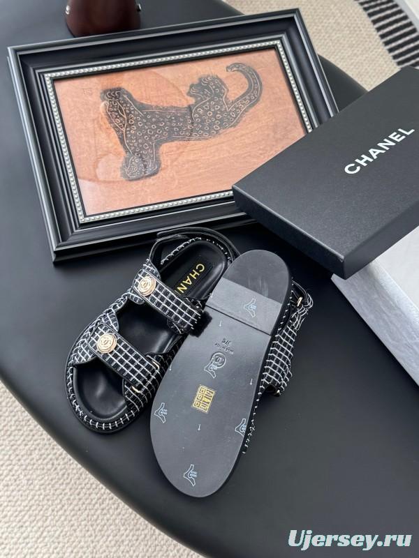 2025 Women Chanel Black Leather Sandals LY00320