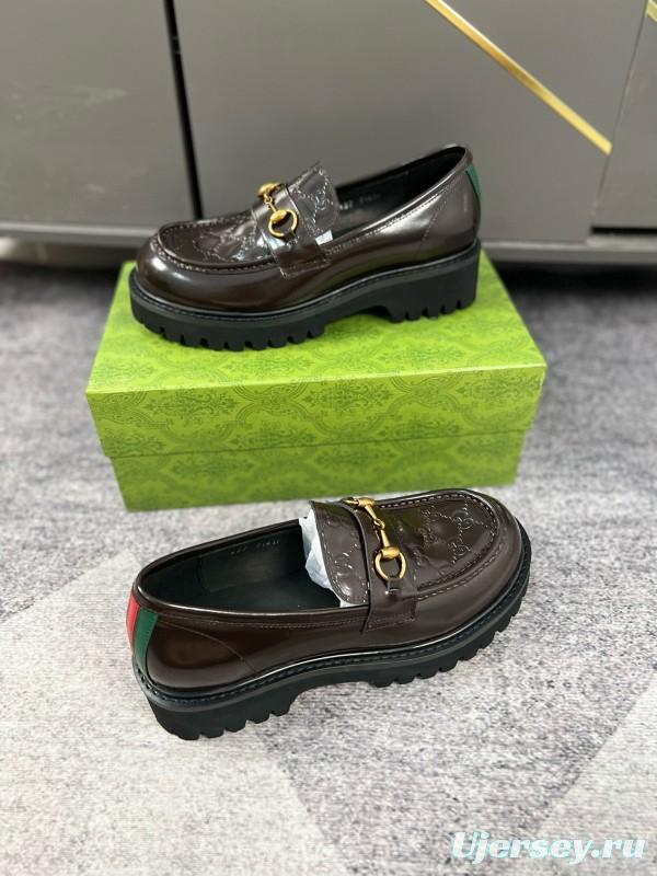 2024 Women Gucci Black Calf Leather Loafers MJ00300