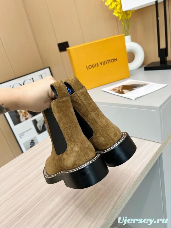 2024 Women Louis Vuitton Brown Suede Chelsea Boots MJ00340