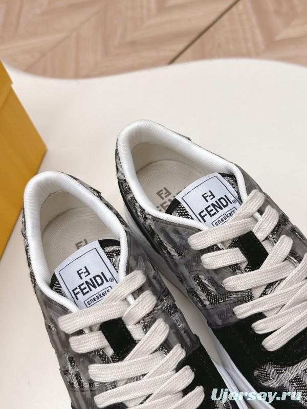 2025 Women Fendi Black Grey Leather Suede Sneakers LY00340