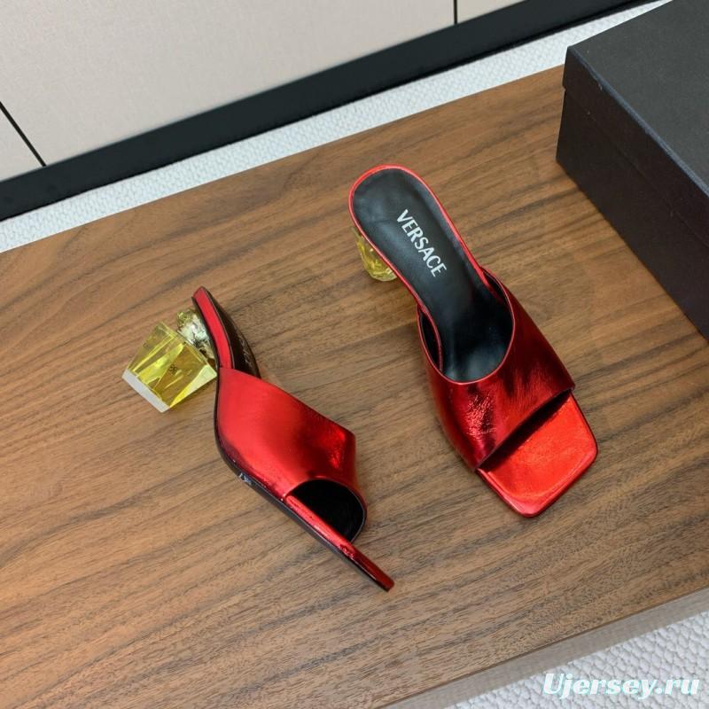 2025 VERSACE Red Leather Slippers