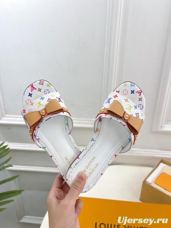 2025 Women Louis Vuitton White Multicolor Leather Slippers KFY00290