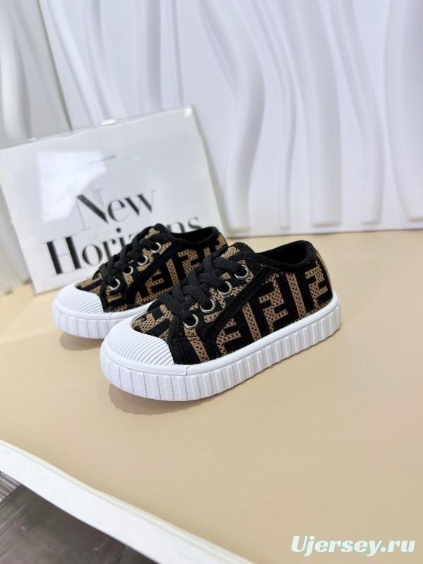2024 Kids Fendi Black Beige Canvas Sneakers