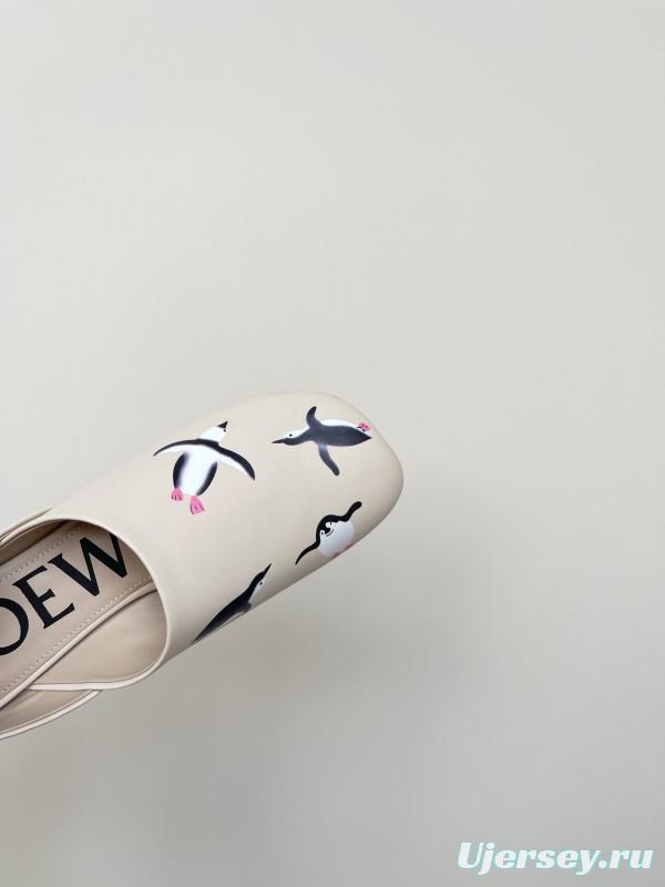 2025 Women Loewe Beige Lambskin Slippers Whale Pattern
