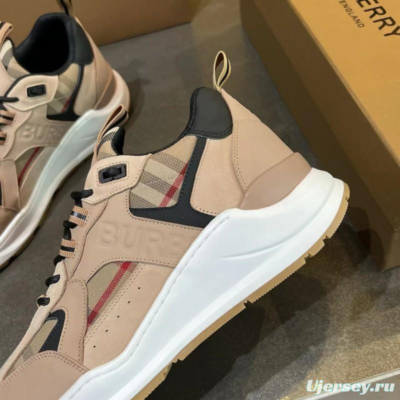 2025 Unisex Burberry Beige Black Suede Leather Cotton Sneakers Vintage Check MJ00380