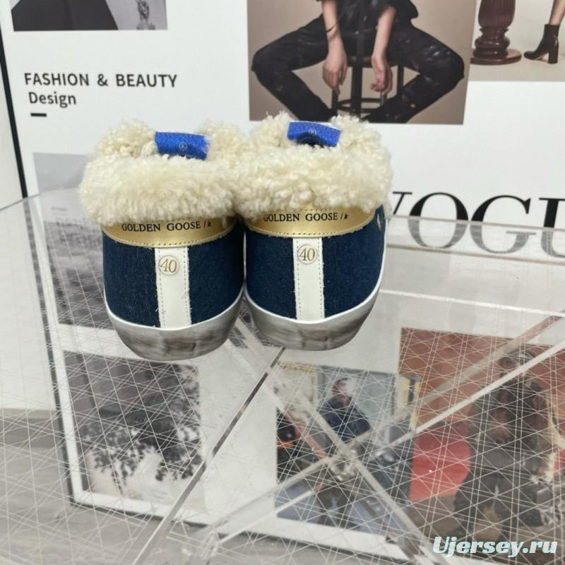 2025 Women GGDB White Navy Blue Leather Shearling Sneakers