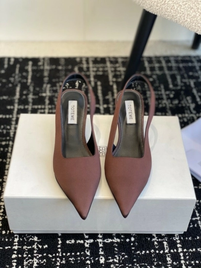 2025 Women Toteme Brown Satin Slingback Pointed Toe Heels