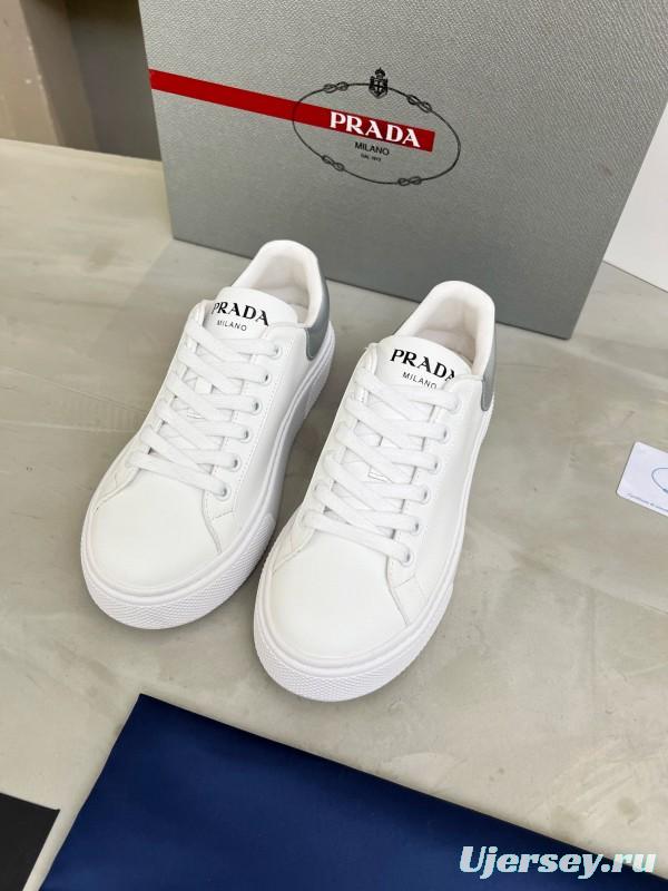 2024 Unisex Prada White Silver Leather Sneakers MJ00310