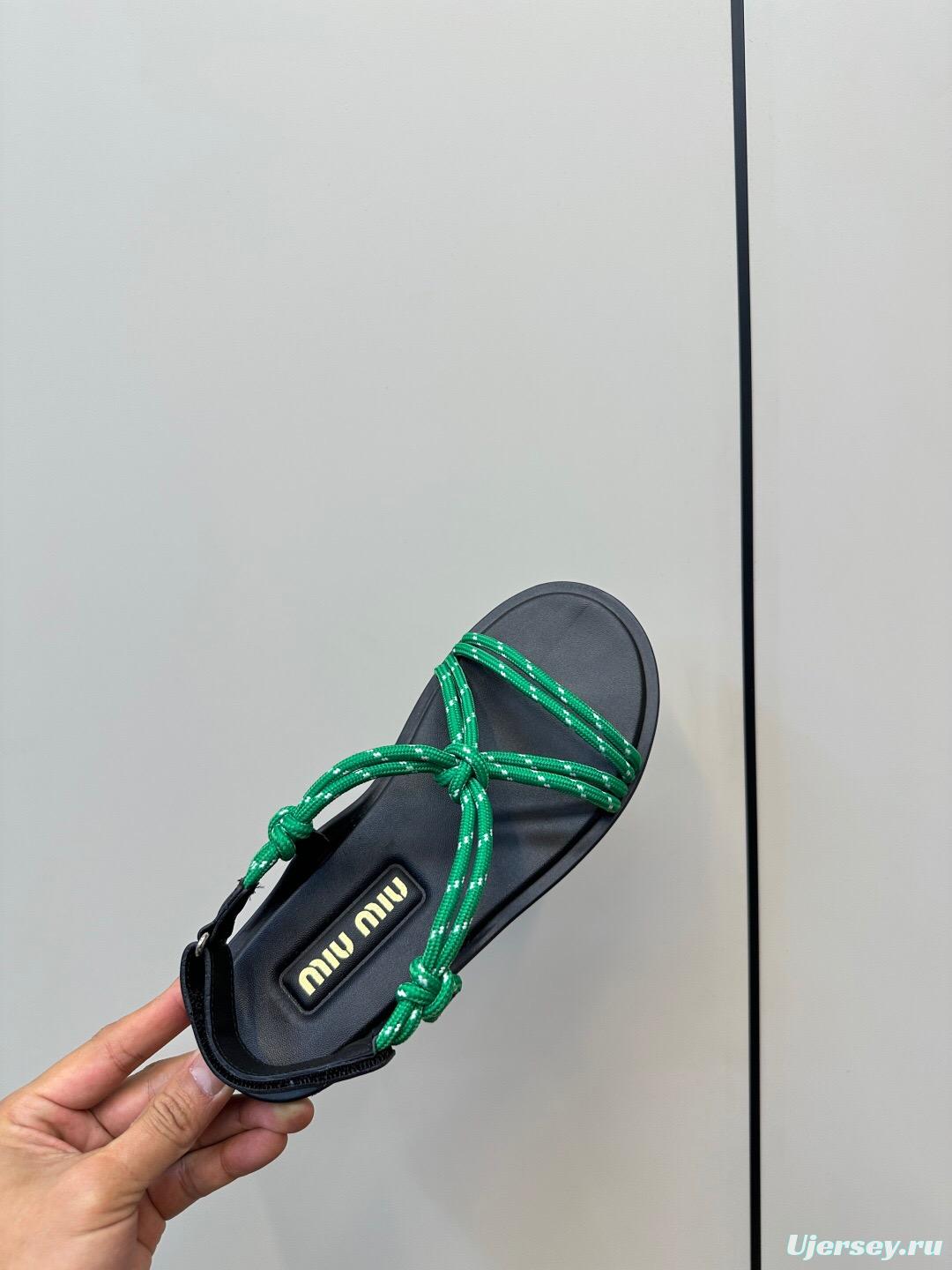 2025 Women Miu Miu Green Leather Sandals