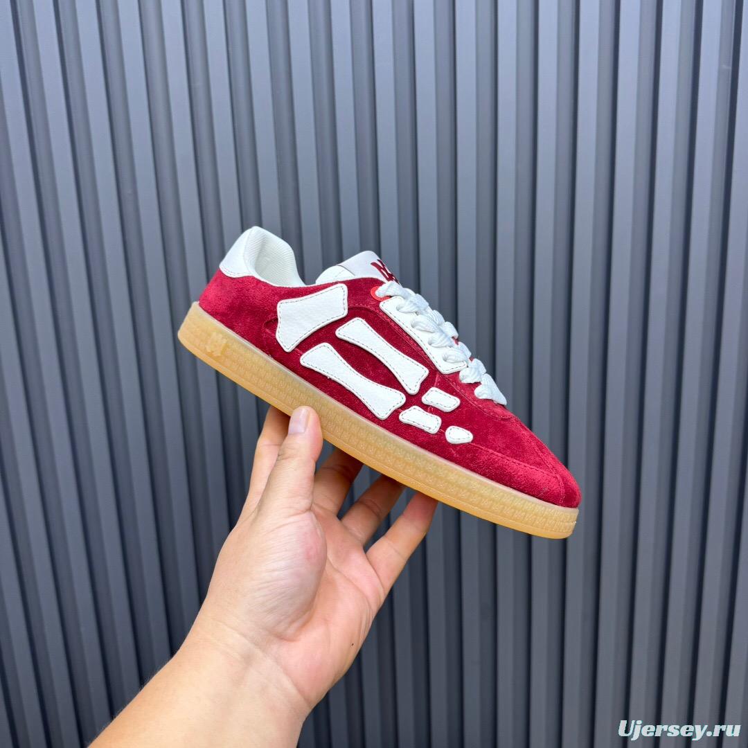 2025 Unisex Amiri Red White Suede Leather Sneakers Skeleton Pattern LY00280