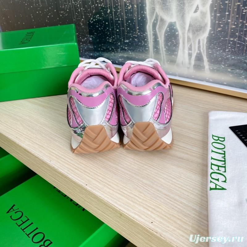 2025 Women BV Pink Silver Mesh Leather Running Sneakers