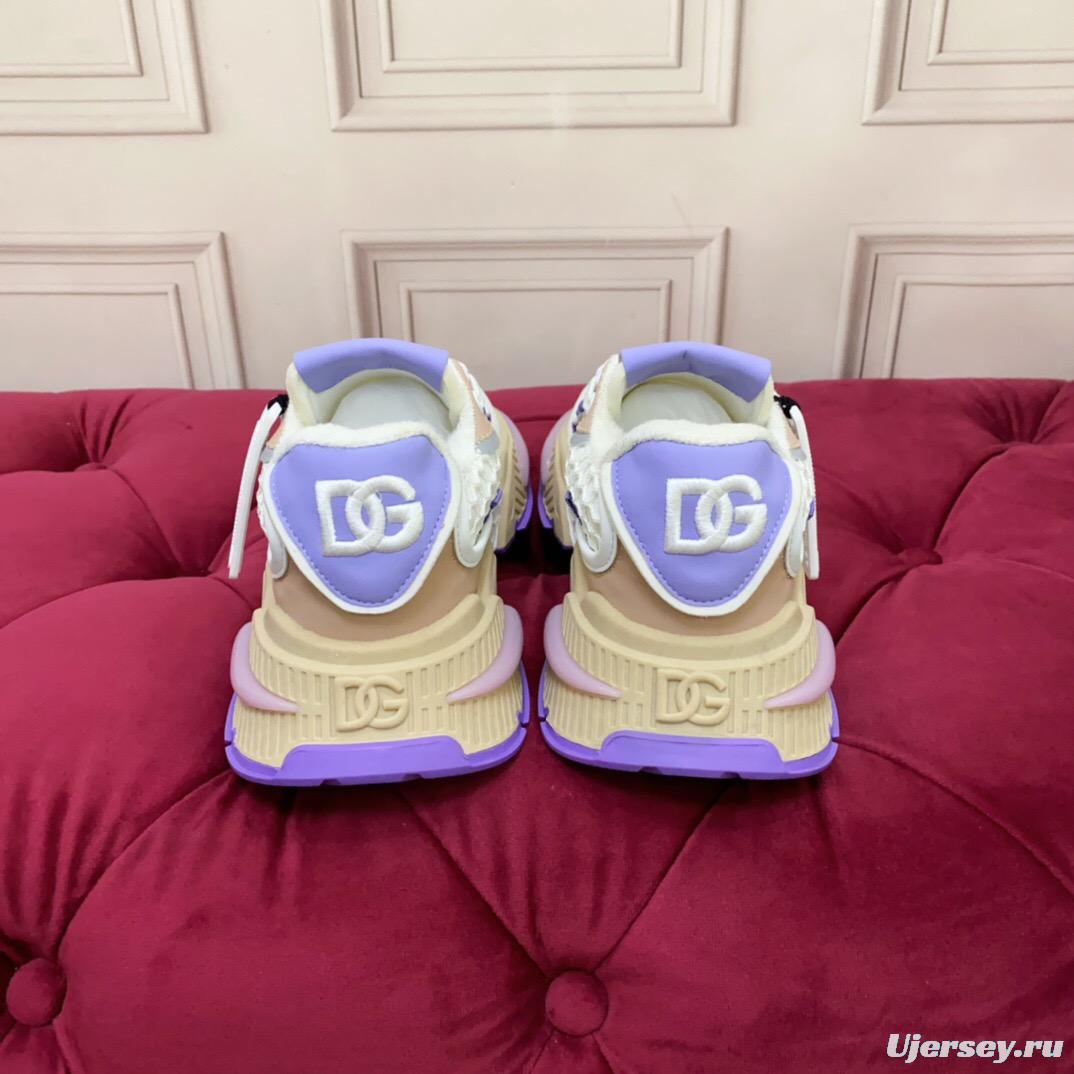 2025 Women Dolce & Gabbana White Purple Beige Mesh Leather Sneakers LY00340