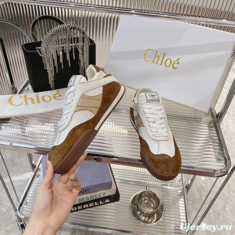 2025 Women Chloé White Brown Suede Leather Sneakers LY00280