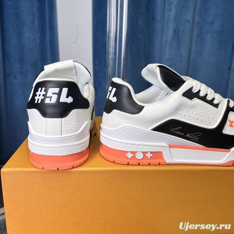 2025 Unisex Louis Vuitton White Black Leather Sneakers