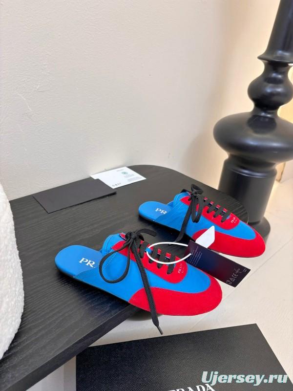 2025 Women Prada Blue Red Suede Leather Sneakers