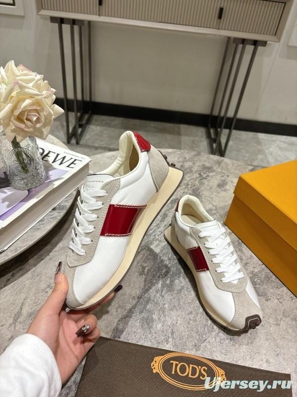 2025 Women TOD'S White Red Leather Suede Sneakers