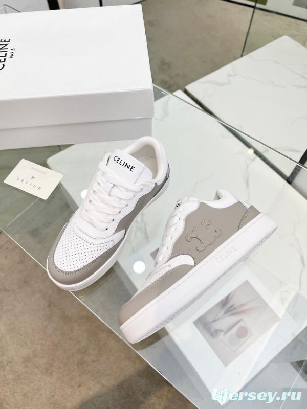 2025 Unisex Celine White Grey Leather Sneakers KFY00260