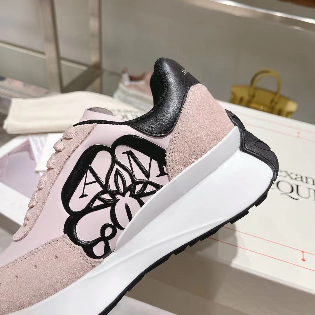 2024 Women Alexander McQueen Pink Black Leather Suede Sneakers MJ00370