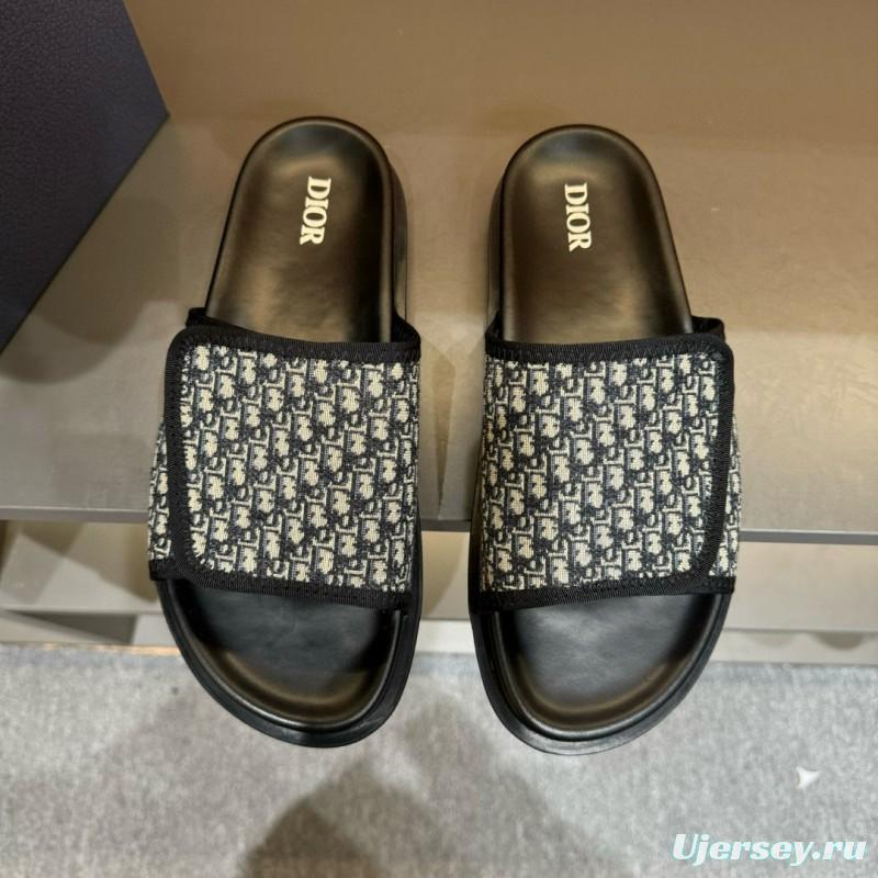 2024 Dior Black Grey Fabric Slippers MJ00180