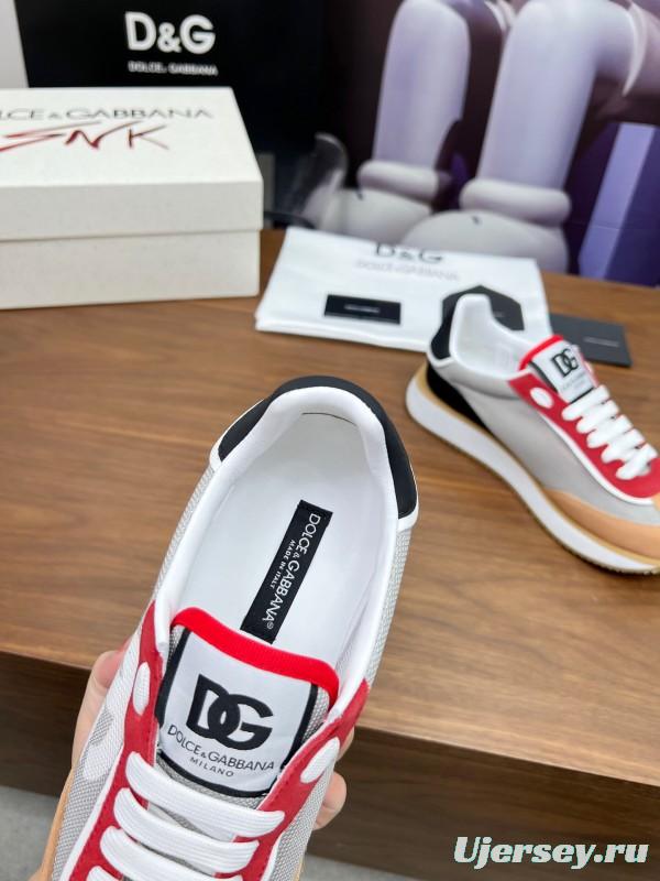 2025 Unisex Dolce & Gabbana Gray Red Beige PU Leather Mesh Sneakers LY00300