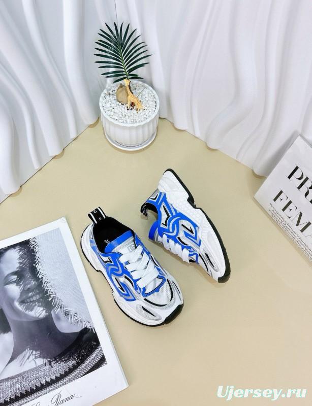 2024 Kids Dolce & Gabbana Red White Black Mesh Leather Sneakers