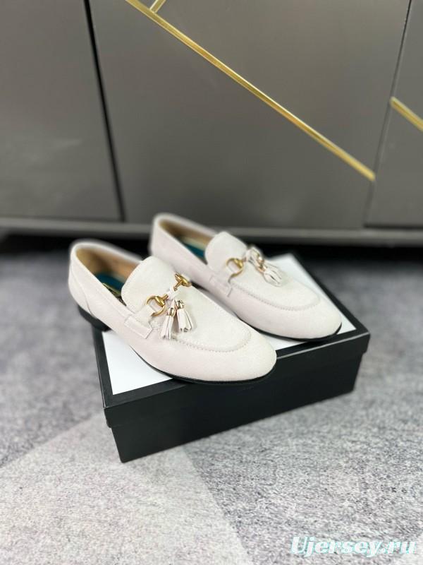 2024 Women Gucci White Suede Leather Loafers