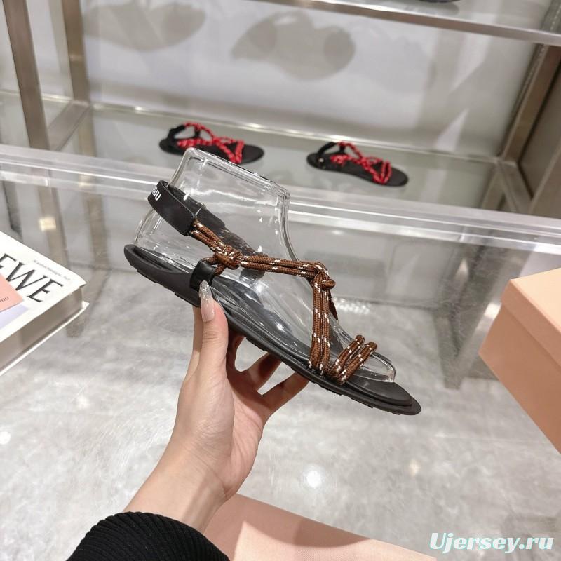 2025 Women Miu Miu Brown Rope Leather Sandals