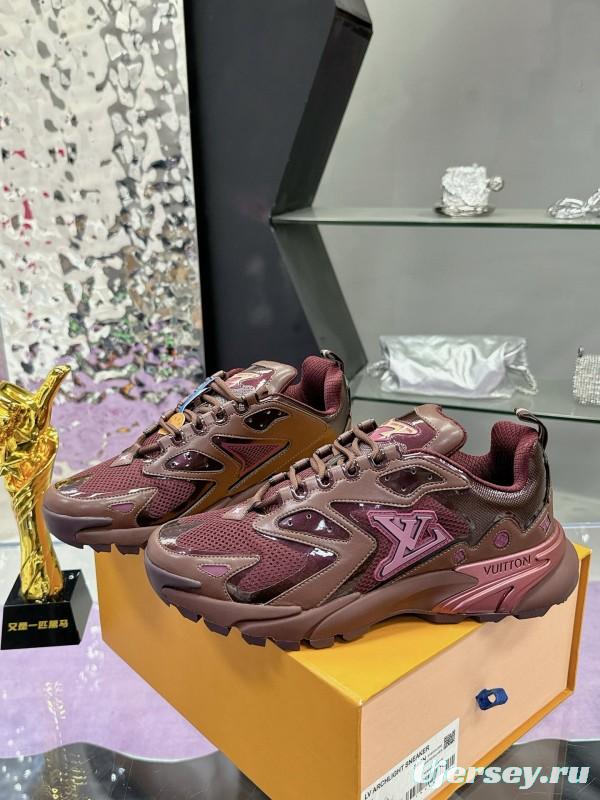 2025 Men Louis Vuitton Brown Mesh Leather Sneakers MJ00420