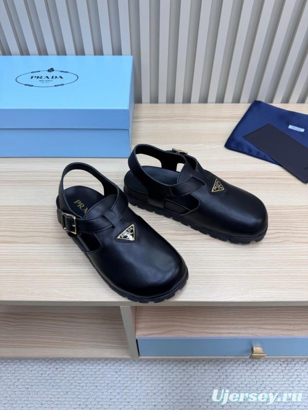 2025 Women Prada Black Leather Clog LY00280