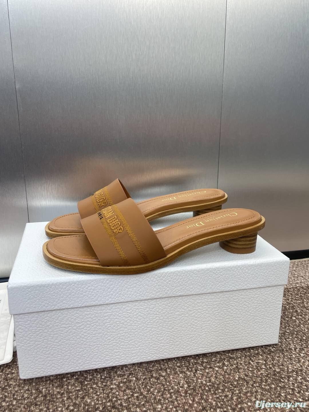 2025 Women Dior Brown Leather Slippers