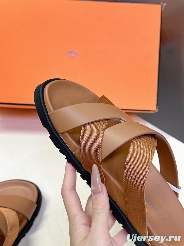 2025 Slippers Hermès Brown Leather Slippers