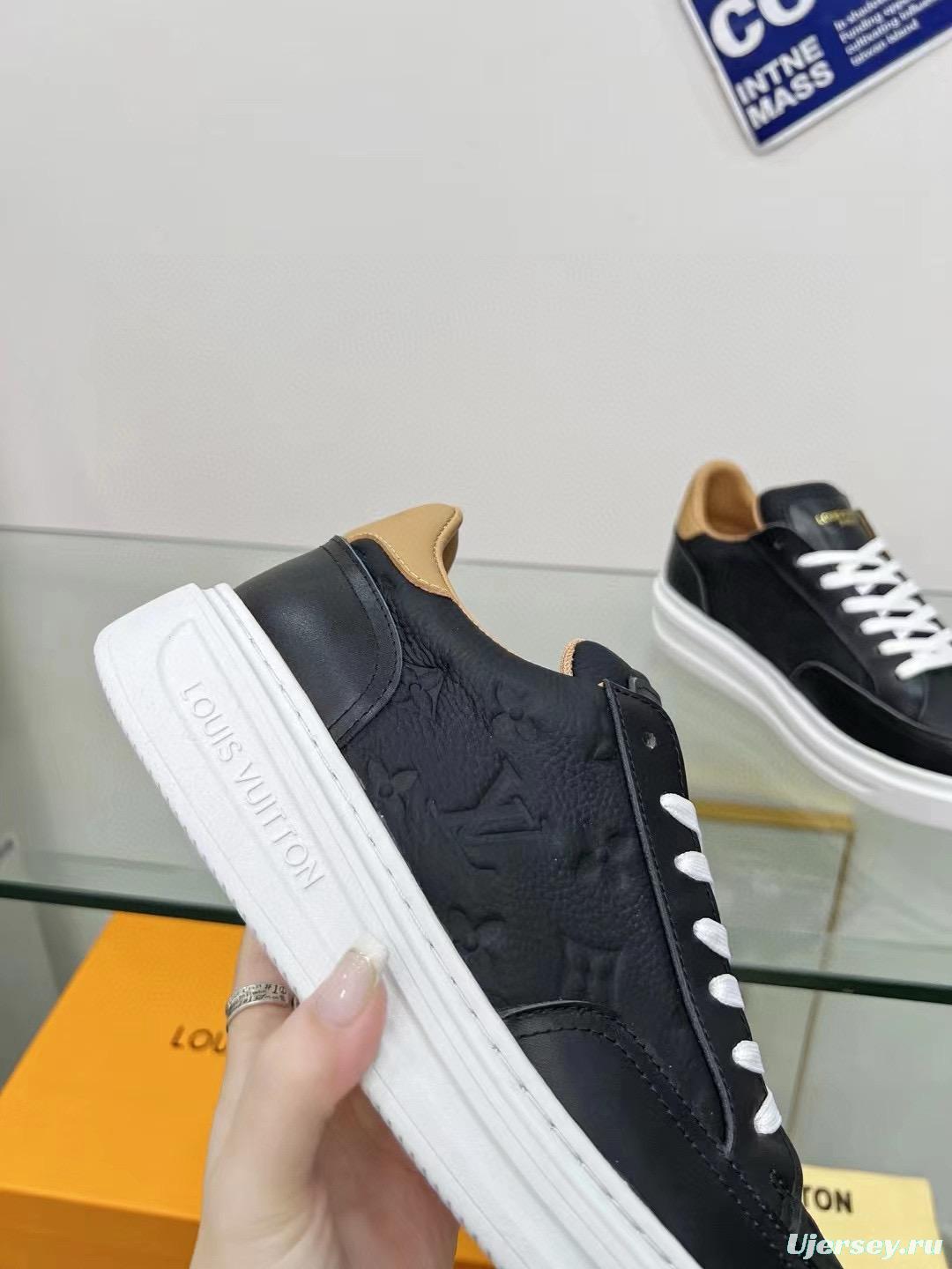 2024 Unisex Louis Vuitton Black Beige Leather Sneakers