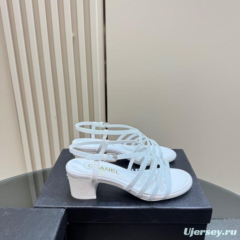 2025 Women Chanel White Suede Sandal KFY00290
