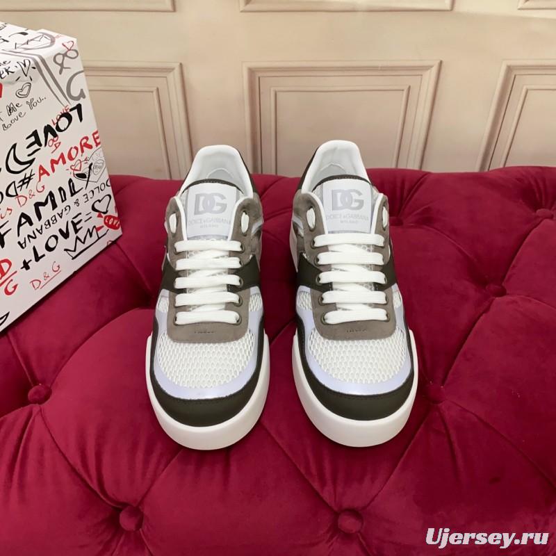 2025 Unisex Dolce & Gabbana White Grey Black Leather Mesh Sneakers