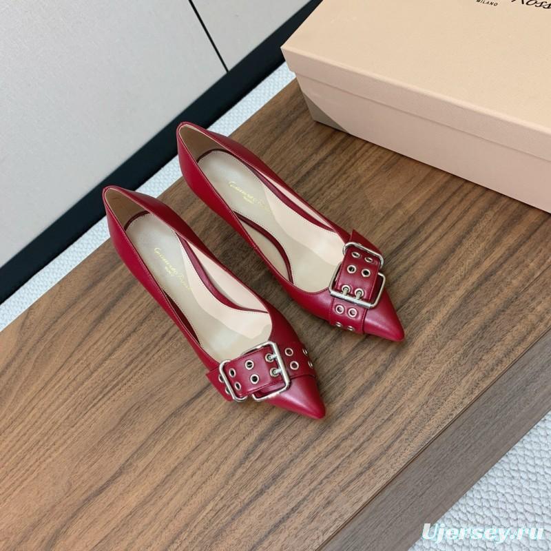 2025 Women Gianvito Rossi Red Leather Heels Buckle KFY00300