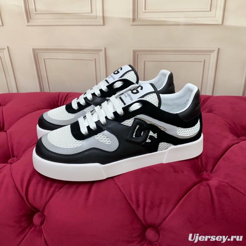 2025 Unisex Dolce & Gabbana Black White Mesh Leather Sneakers