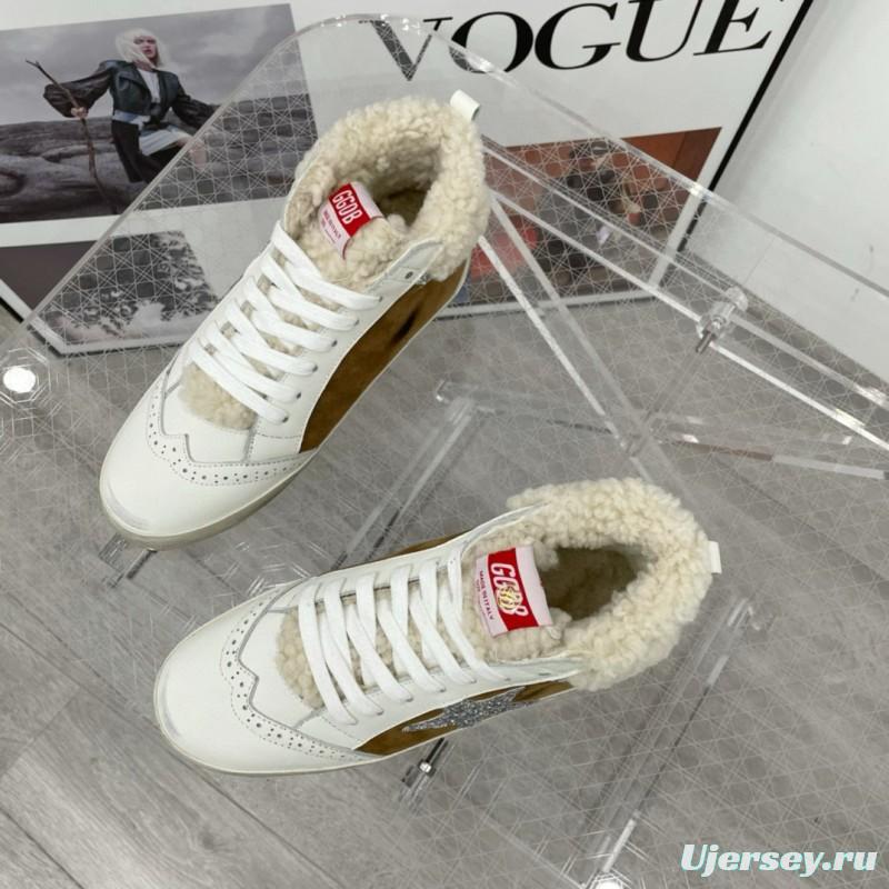 2024 Unisex GGDB Brown White Shearling Suede Leather High-Top Sneakers MJ00300