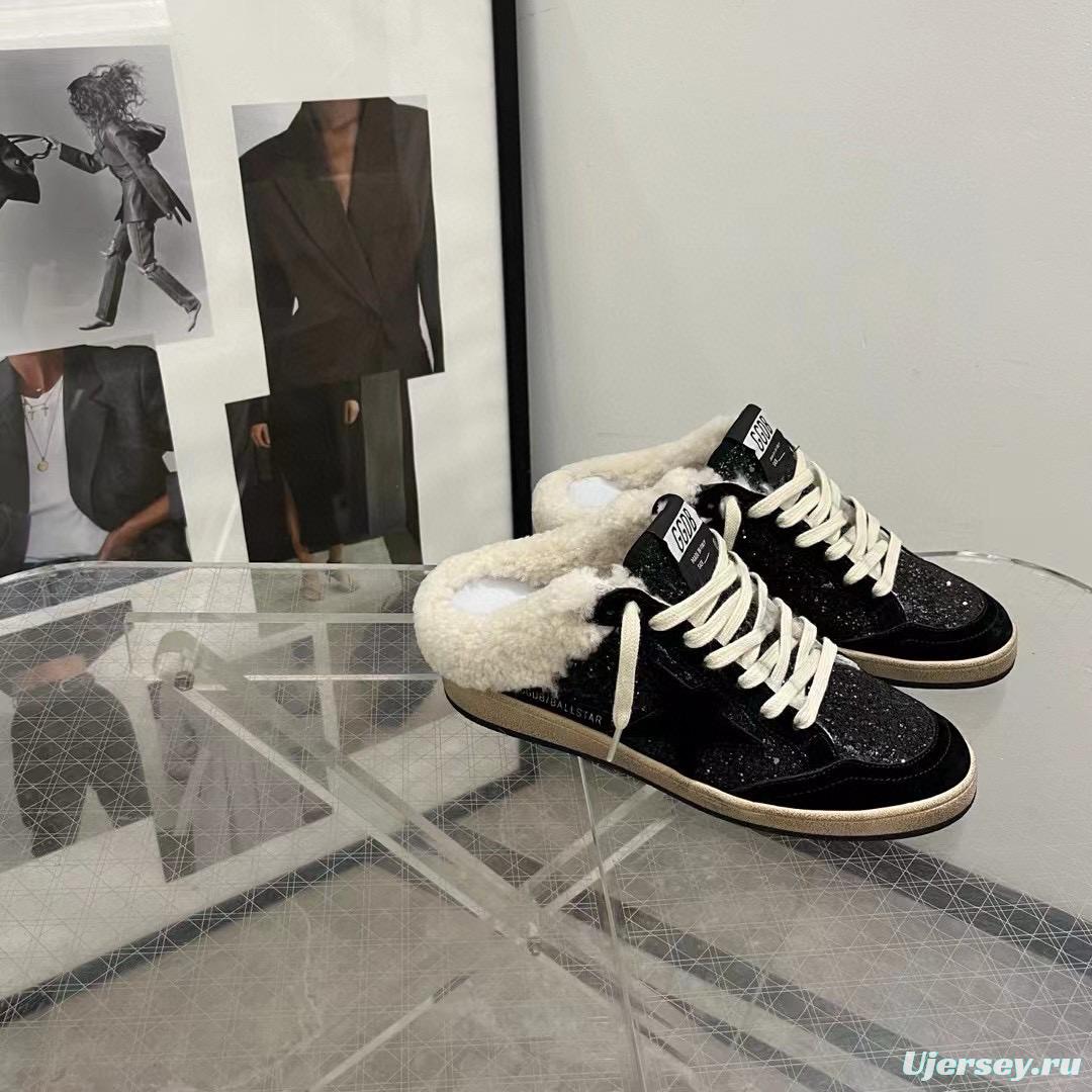 2024 GGDB Black Suede Shearling Slippers MJ00280