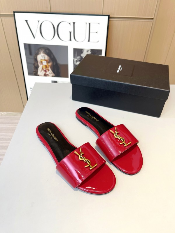 2025 Women Yves Saint Laurent Red Patent Leather Slippers LY00180