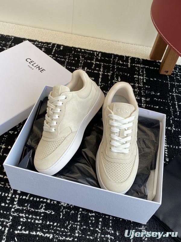 2025 Women Celine Beige Canvas Sneakers CELINE Embroidered Logo