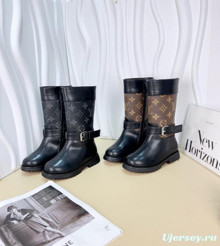 2024 Kids Louis Vuitton Black Brown Leather Boots