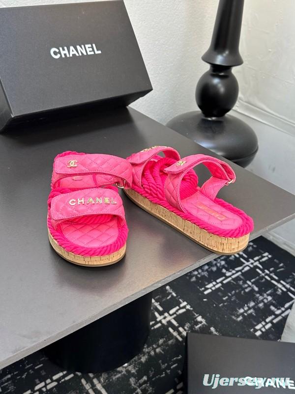 2025 Slippers Chanel Pink Quilted Fabric Espadrille LY00250