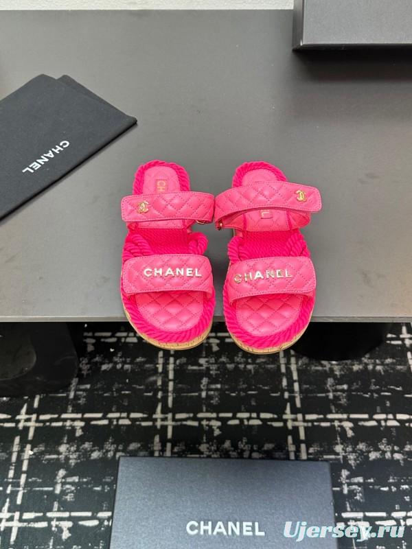 2025 Slippers Chanel Pink Quilted Fabric Espadrille LY00250