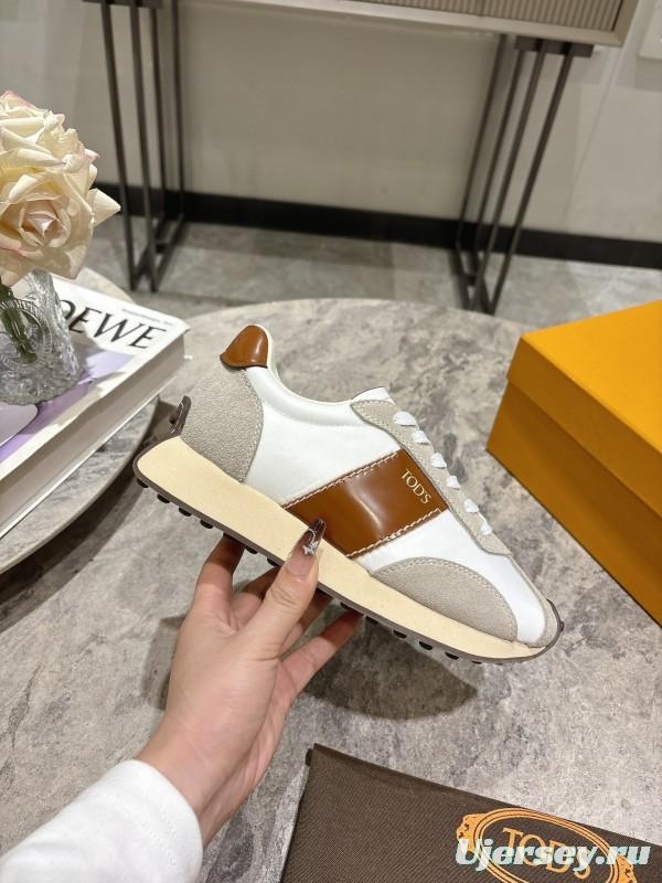 2025 Women TOD'S White Brown Beige Leather Suede Sneakers